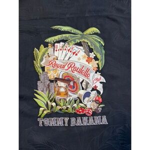 #A065 Tommy Bahama Mens Medium 100% Silk Shirt Royal Roulette Club Embroided